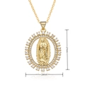Collier religieux plaqué or 18k avec pendentif Vierge de Guadalupe et zircons brillants - Vierge Marie Ovale Moyen (F022)