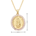 Collier religieux plaqué or 18k avec pendentif Vierge Marie et zircons roses - Vierge Marie Ovale Strass Rose (F023)