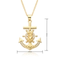 Macro detail of religious anchor cross pendant with 18k gold plating and zircon inlay - Anchor Helm Cross (C500)
