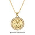 Detalle de medallón religioso dorado de 21mm con relieve de la Virgen y circonitas - Estilo Virgen María Borde de Follaje (C010)