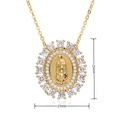 Détail montrant les dimensions 21mm x 25mm du pendentif religieux Vierge Marie plaqué or 18k - Vierge Marie Ovale Petit Strass Blanc (F024)