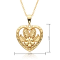 Detailed view of religious heart pendant size 26mm x 25mm in 18k gold plated copper - Heart Hollow Virgin Mary (C502)