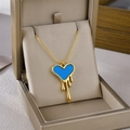 Melting gold heart pendant with electric blue enamel on a sleek snake bone chain - Gold Blue