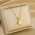 Golden heart pendant necklace with white shell inlay and Luck engraving on jewelry box - Gold Peach Heart