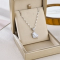 Silver stainless steel heart necklace with LUCK ring pendant and tiny crystals in a box - Silver Heart
