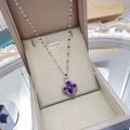 Luxurious four-leaf clover necklace with purple stones and micro-set zircon in a gift box - Silver Purple