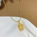 Gold Buddha head pendant necklace with matching ball chain in a matte gold finish - Gold Round Bead Chain