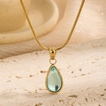 French style gold snake chain necklace with a transparent blue water drop pendant - Blue Teardrop / Gold