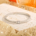 Minimalist silver gold-plated bracelet with square zircon and pave diamonds on stone base - Silver