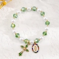 Religious beaded bracelet with green crystal beads, faux pearls and Virgin Mary pendant - KC Gold Green Crystal (7387)