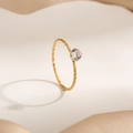 Minimalist double-layer gold titanium steel necklace with a single diamond pendant - US 10 / Gold Ring