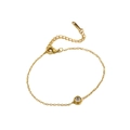 Minimalist 18K gold plated titanium steel necklace with a round clear zircon pendant - Single Rhinestone Bracelet - Gold