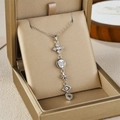 Silver drop necklace with clover, butterfly, and heart charms in a premium gift box - Silver