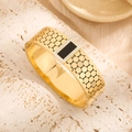 Retro gold honeycomb cuff bracelet with black rectangular inlay and zircon border - Black Shell Rhinestone Style (Z631) / Gold