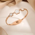 Rose gold clover bangle with white mother-of-pearl flowers and zircon accents - Rose Gold