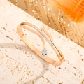 Elegant rose gold snake-shaped titanium steel bracelet with white diamonds and green eyes - Rhinestone Snake (Z639) / Rose Gold
