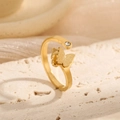 Frosted butterfly ring in rose gold stainless steel with sparkling round zircon stone - Butterfly Open Ring (D001) Gold