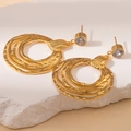 Vintage gold multi-layer round drop earrings with hammered texture and zircon studs - White Zircon Multilayer Circle Stud Earrings (1992)