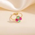 Bague dorée ajustable avec trèfle de pierres précieuses vertes et rouge rose - Style Trèfle Vert Rose