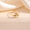 Bague réglable en acier inoxydable doré avec fleur de trèfle en zircon jaune brillant - Style Triangle Blanc