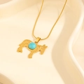 Golden snake chain necklace with floral engraved donkey pendant and turquoise bead - Pony Turquoise Necklace (0853)
