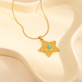 Bohemian gold stainless steel star necklace with a turquoise bead on snake chain - Star Turquoise Necklace (0854)