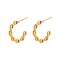 Detail of gold-plated stainless steel hoop earrings with chunky Cuban chain design - Gold Metal Chain Splicing C-Shape (CBGE0008JS)