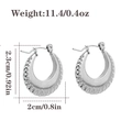 Silver stainless steel hollow hoop earrings with textured finish and size dimensions - Scalloped Wave-Silver (CBGE0062YS)