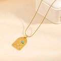 Golden stainless steel necklace with snake relief pendant and blue gemstone - Geometric Snake Tag Turquoise Necklace (0859)