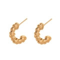 Detailed view of C-shaped golden earrings with textured 3D heart-linked pattern design - Gold Heart Linked C-Shape (CBGE0037JS)