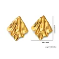 Golden irregular wrinkled titanium steel hoop earrings with textured finish and measurements - Irregular Crumpled Metal Large Style (EXRGE0362)