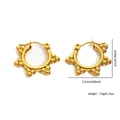 Golden 18K stainless steel star-textured hoop earrings with micro-bead cluster details - Beaded Hoop Style (EXRGE0273) / Gold
