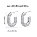 Silver U-shaped stainless steel earrings with embossed stars and product dimensions - Silver Star Decorated U-Shape (CBGE0003YS)