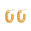 Gold-plated stainless steel U-shape hoop earrings with stamped star patterns - Gold Star Decorated U-Shape (CBGE0003JS)