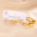 Lot de trois paires de boucles d'oreilles cœur en acier inoxydable avec créoles dorées - Ensemble Créoles Strass Cœur (TYE0372)