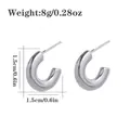 Polished silver stainless steel C-shaped hoop earrings with 1.5cm outer diameter - Silver Minimalist C-Shape Hoop (CBGE0007YS)