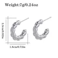 Silver twisted rope texture stainless steel C-shaped stud earrings with dimensions - Silver Twisted Rope Texture C-Shape (CBGE0031YS)