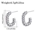 Polished silver stainless steel twist hoop earrings, size 1.8cm by 1.5cm, 6.7g weight - Silver Spiral Twisted Texture (CBGE0034YS)