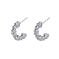 Silver stainless steel C-shaped hoop earrings featuring a stylish 3D heart pattern - Silver Heart Linked C-Shape (CBGE0037YS)