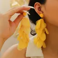 Vibrant yellow floral tassel earrings with layered fabric petals for summer beach style - Yellow Multilayer Fabric Petal Style (6286)