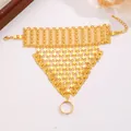Ethnic gold hand harness with hollow mesh and heart pendants in bohemian style - Hollow Heart Hand Chain (24 Gold Tone 7698) / Gold