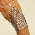 Silver Middle Eastern slave bracelet with intricate beaded mesh and ring attachment - Silver Triangle Sequin Style (0551)