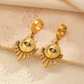 Golden stainless steel Evil Eye sunburst earrings with white zircon accents - Gold Sunburst Evil Eye Style (5038)