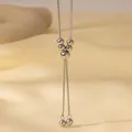 Close-up of silver pearl snake chain necklace with adjustable sliding bead detail - Silver Multiple Beads
