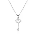 Minimalist silver 18K heart key pendant necklace for women on white background - Heart Key Necklace Steel Color