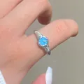 Anello creativo in argento con quadrante di orologio blu unico per donne - Quadrante Blu K Bianco