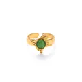 Detailed view of an adjustable gold ring featuring a green cat-eye stone with butterfly wings - Butterfly Style Green Main Stone (R1409)