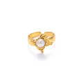 Close-up of golden adjustable ring with white gemstone and butterfly wing texture - Butterfly Style White Main Stone (R1410)