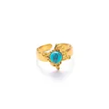 Detail of retro adjustable gold ring featuring a turquoise stone and butterfly wings - Butterfly Style Turquoise Main Stone (R1407)