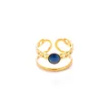 Double-layered gold titanium ring featuring chain texture and a blue cat-eye stone inlay - Dark Blue Round Stone Style (R1416)